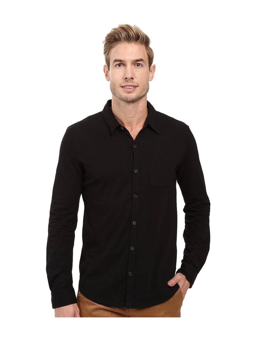 Mod-o-doc Summerland Knit Long Sleeve Jersey Button Front Shirt Black Size S